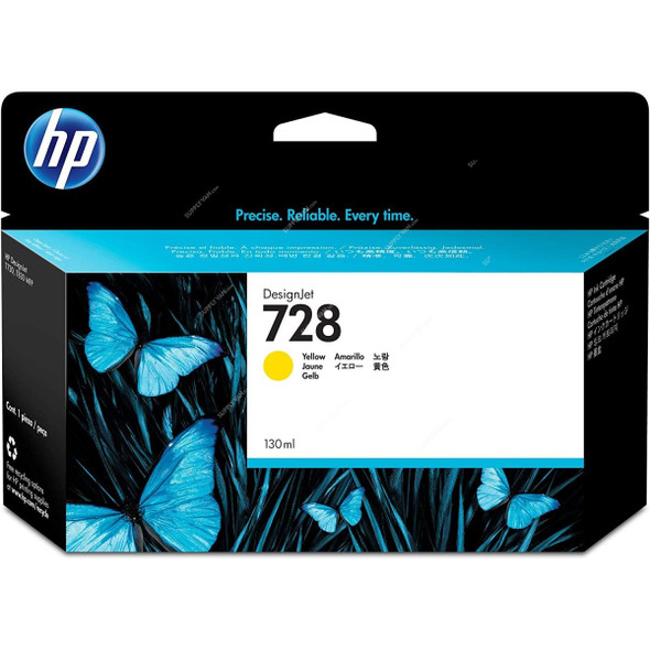 HP DesignJet Ink Cartridge, F9J65A, 6PL, 728, 130ML, Yellow