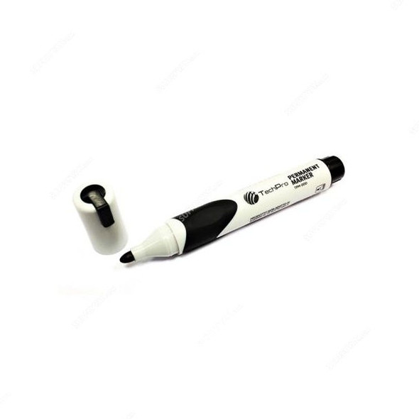 Techpro Permanent Marker, TPM001, Bullet Tip, Black