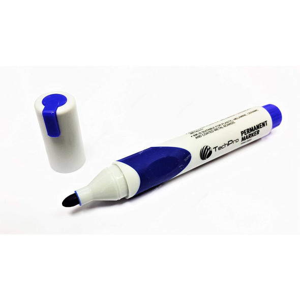 Techpro Permanent Marker, TPM001, Bullet Tip, Blue