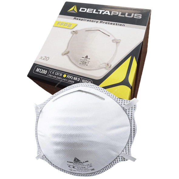 Delta Plus Moulded Disposable Half N95 Respirator, M1200C, FFP2, White, 20 Pcs/Pack