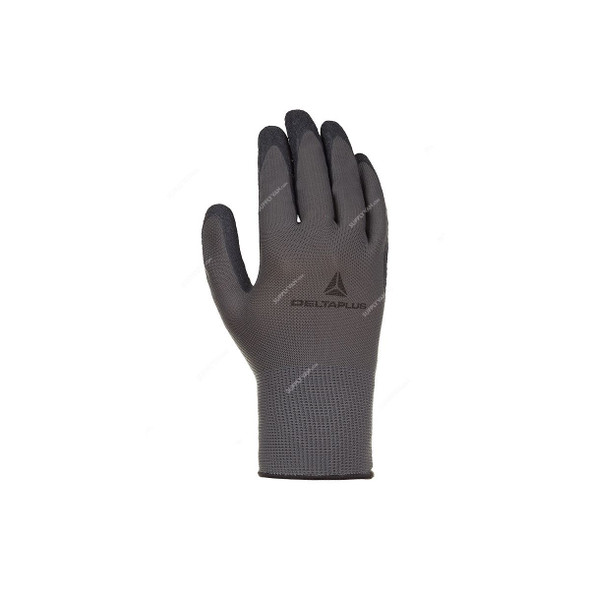 Delta Plus Latex Coated Knitted Glove, VE630GR10, Size10, Polyester, Grey/Black