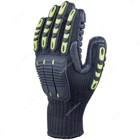 Delta Plus High-Tech Anti-Vibration Safety Gloves, VV904JA10, Size10, 100% Polyester, Black/Yellow
