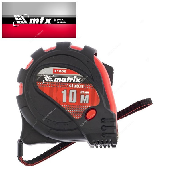 Mtx 3 Fixation Measuring Tape With Rubber Coated Body and Magnetic Hook, 310009, 10 Mtrs x 32MM