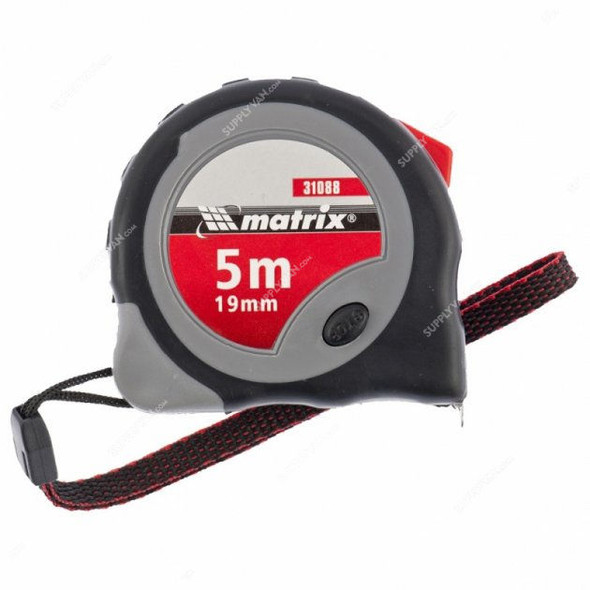 Mtx Continuous Fixation Measuring Tape With Rubber Coated Body, 310889, Steel, 5 Mtrs x 19MM