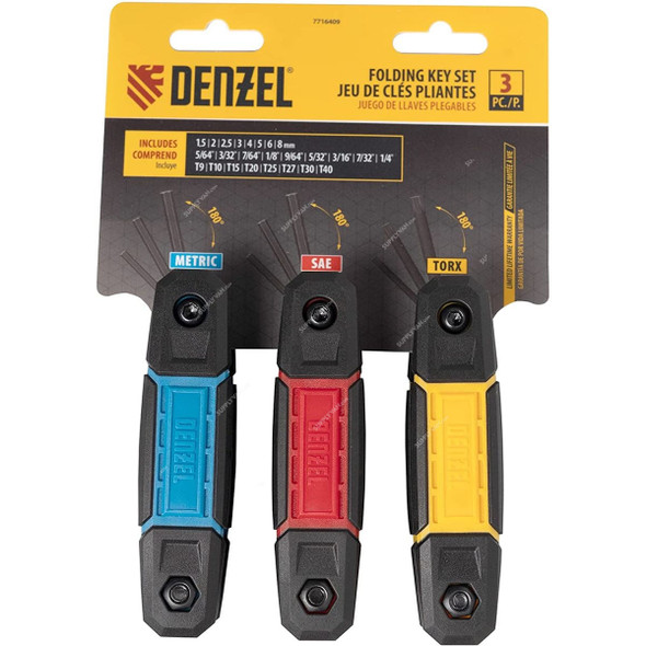 Denzel Folding Hex Key Set, 7716409, 3 Pcs/Set