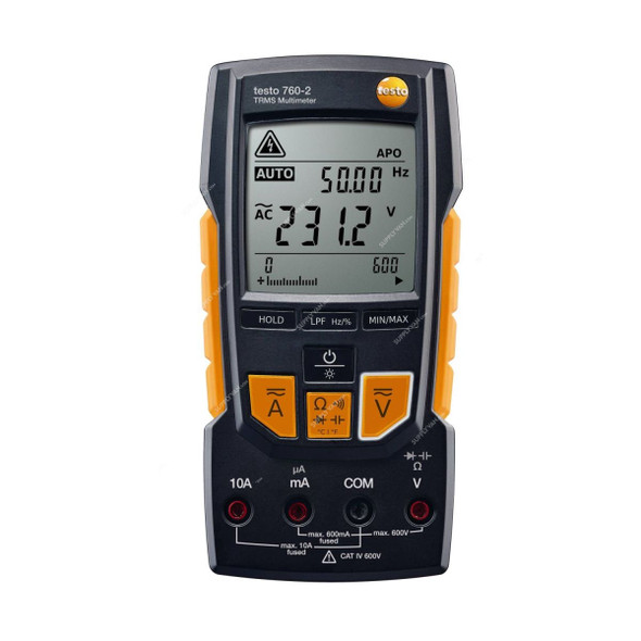 Testo TRMS Digital Multimeter, 760-2, 2 Line Display, Black/Orange