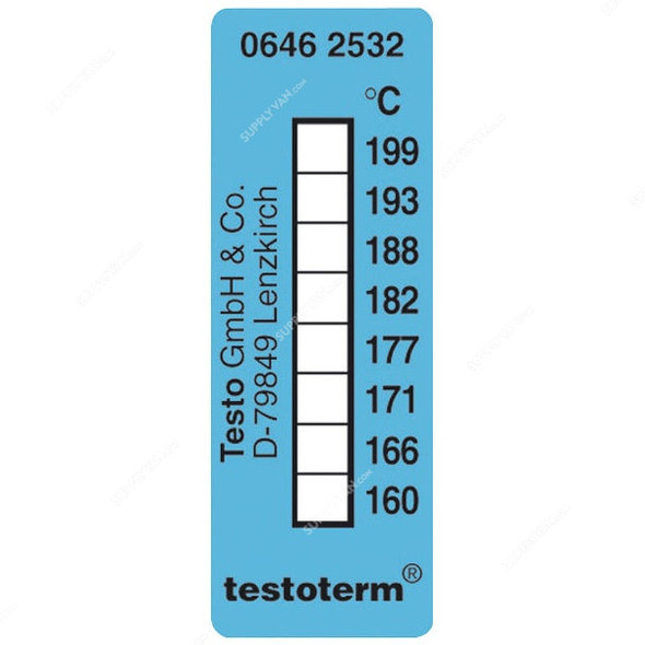 Testo Temperature Strip, 0646-2532, 50 x 18MM, 161 to 204 Deg.C, Blue, 10 Pcs/Pack