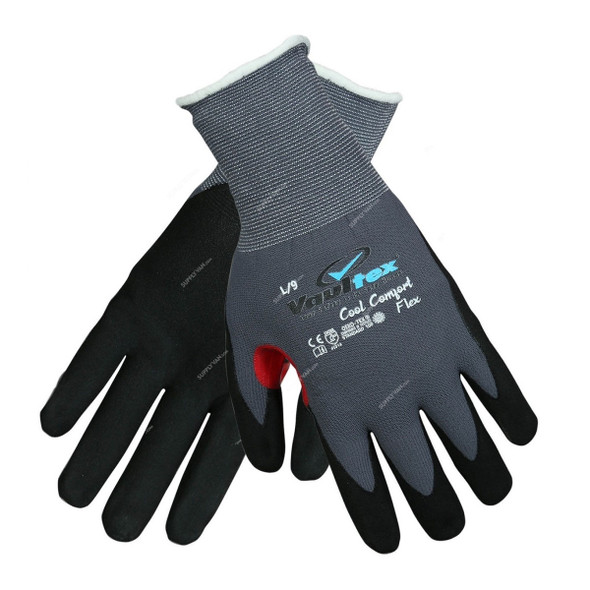 Vaultex Nitrile Foam Coated Gloves With Thumb Crotch, CAB, Nylon, M, Black/Grey