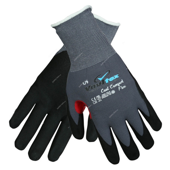 Vaultex Nitrile Foam Coated Gloves With Thumb Crotch, CAB, Nylon, XL, Black/Grey