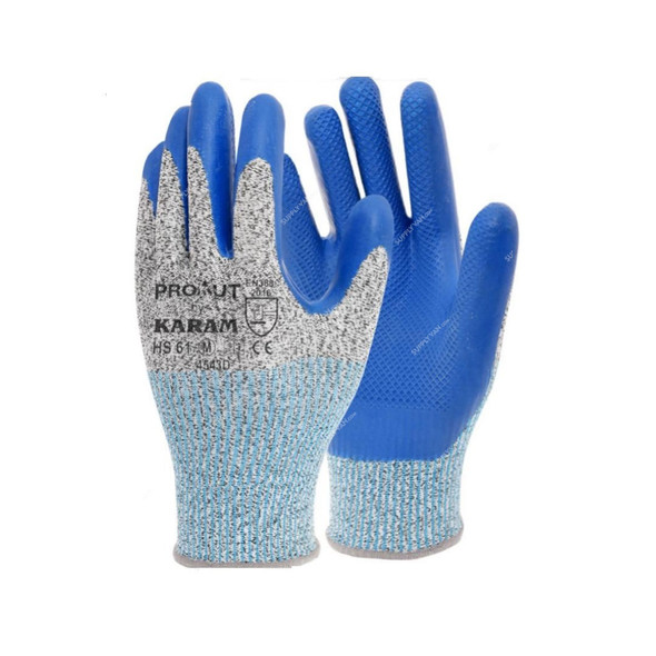Karam Latex Embossed Hand Gloves, HS61, L, Blue/Grey