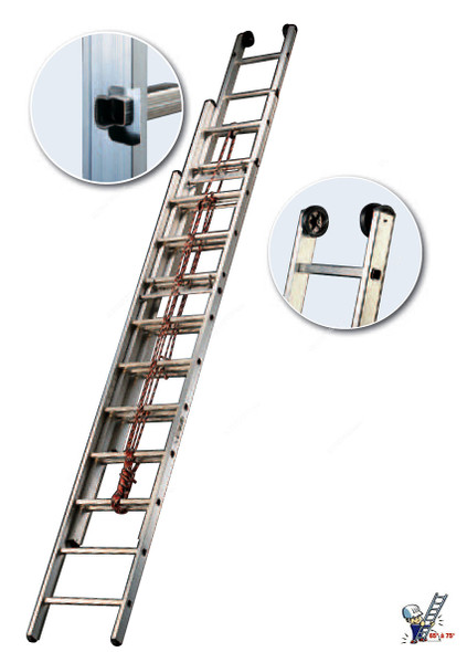 Tubesca Rope Operated Extension Ladder, 1233012, Aluminium, 1 Side, 12 Steps, 8.57 Mtrs Max. Height, 150 Kgs Weight Capacity