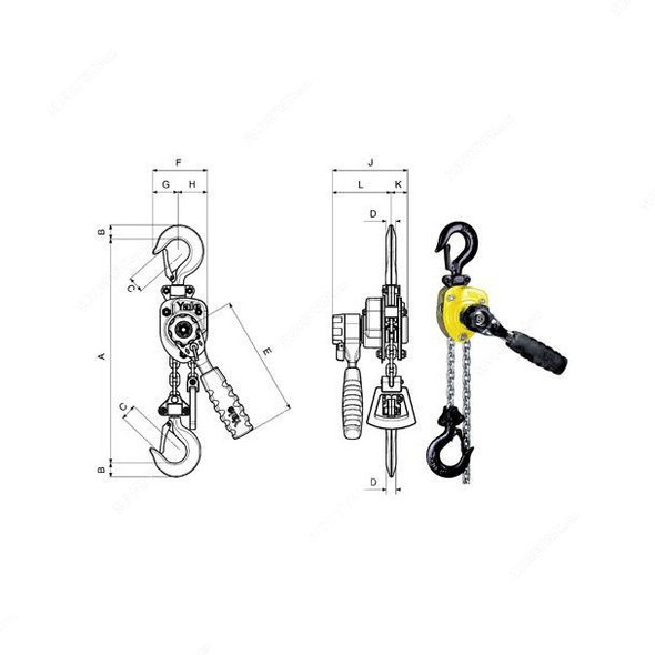 Yale Ratchet Lever Hoist, Yalehandy250, 0.25Tn, Yellow