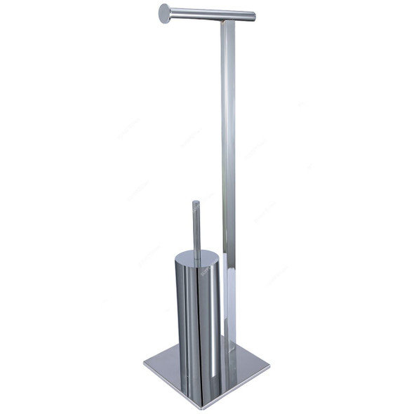 High Trend Tissue Holder Stand with Bathroom Brush, NN6064, Silver Colour, Steel