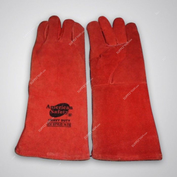 American Safety Cow Split Leather Welding Gloves, WGR203, Red