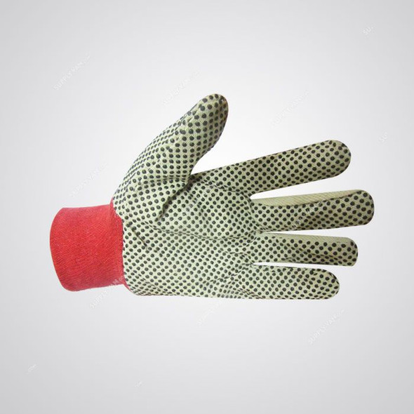 Power Tool Dot Cotton Drill Gloves, NH15, Red and Natural Color