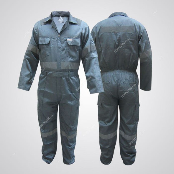 Prime Captain Twill Cotton Coverall With Reflective Tape, R989, S, Grey