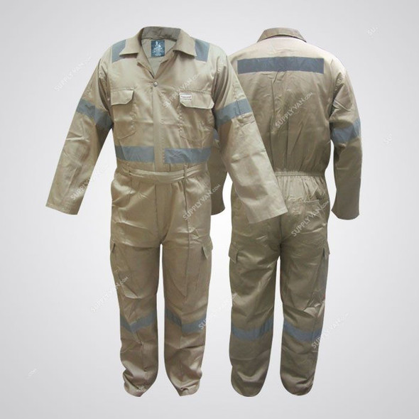 Prime Captain Twill Cotton Coverall With Reflective Tape, R989, S, Khaki