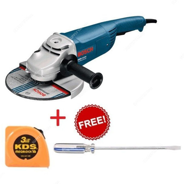 Bosch Angle Grinder GWS-2200-230 w/Free 3Mtrs Tape and Screwdriver