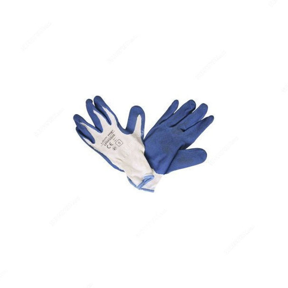 Power Tool Nylon Liner Latex Safety Gloves, ZA051, Blue and White, PK12
