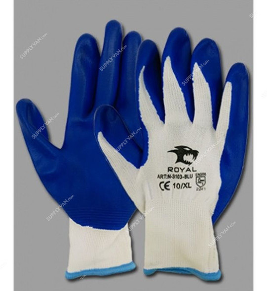 Royal Nylon/Splander Liner Nitrile Coated Safety Gloves, N3102, XL, Blue