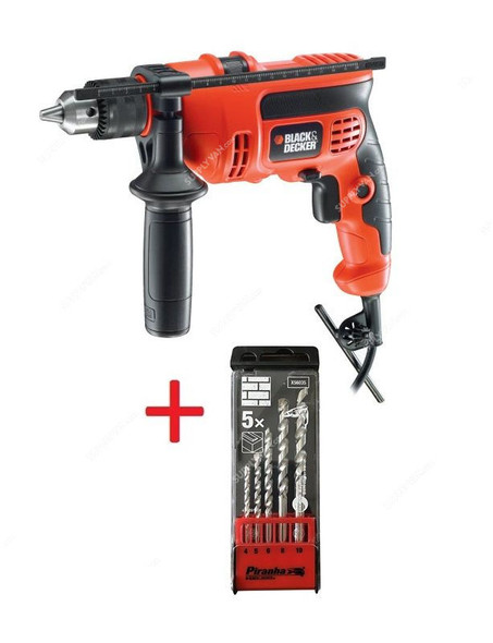 Black and Decker Percussion Hammer Drill w/ Drill Bit Set, CD714RE-AE+X56035, 710W