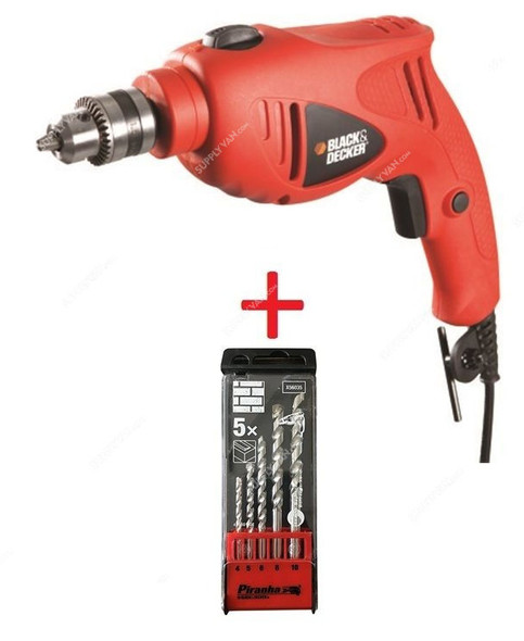 Black and Decker Hammer Drill With Drill Bit Set, HD5010-B5+X56035, 500W