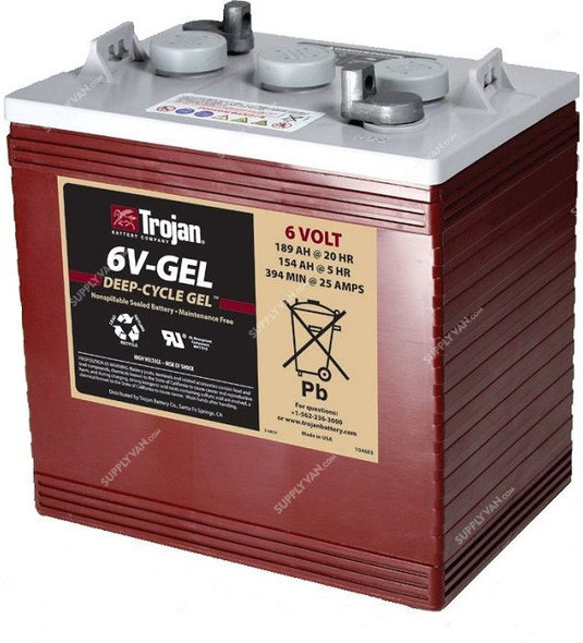 Trojan Sealed Gel Battery, 6V-GEL, 6V, 189Ah/20Hr