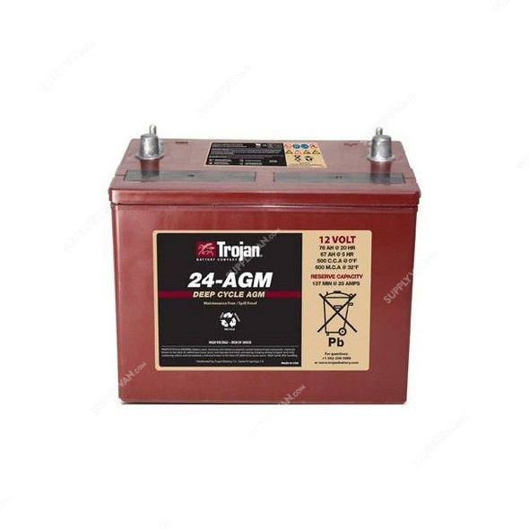 Trojan Sealed AGM Battery, 24-AGM, 12V, 76Ah/20Hr