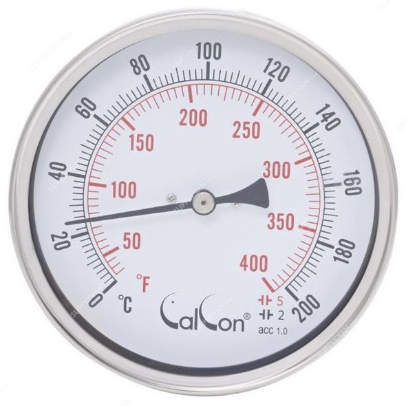 Calcon Bi-Metal Temperature Gauge, CCTB18D, 100x200MM, 1/2 Inch, NPT, 0-200 Deg. C