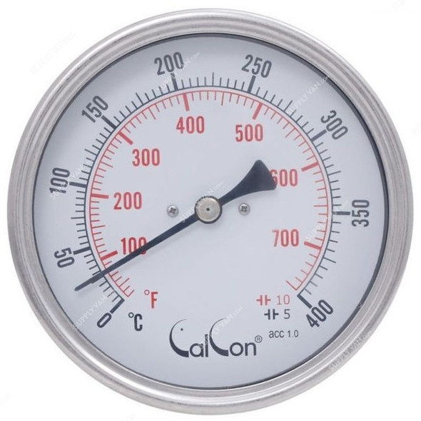Calcon Bi-Metal Temperature Gauge, CCTB18D, 100x150MM, 1/2 Inch, NPT, 0-400 Deg. C
