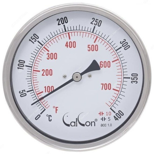 Calcon Bi-Metal Temperature Gauge, CCTB18D, 100x100MM, 1/2 Inch, NPT, 0-400 Deg. C