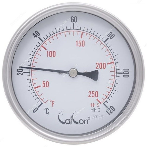 Calcon Bi-Metal Temperature Gauge, CCTB18D, 100x100MM, 1/2 Inch, NPT, 0-120 Deg. C