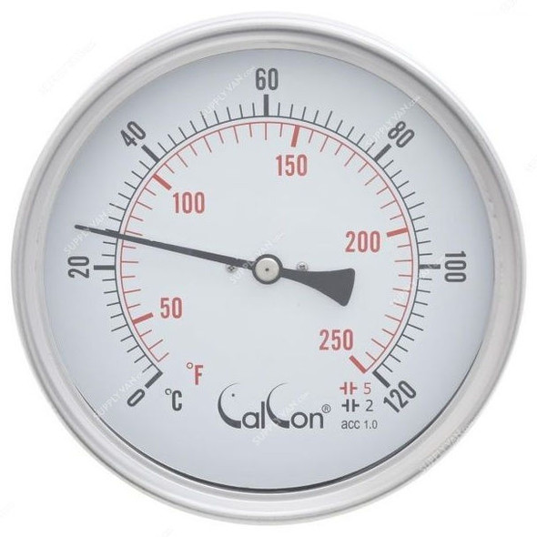 Calcon Bi-Metal Temperature Gauge, CCTE18, 125x400MM, 1/2 Inch, NPT, 0-120 Deg. C