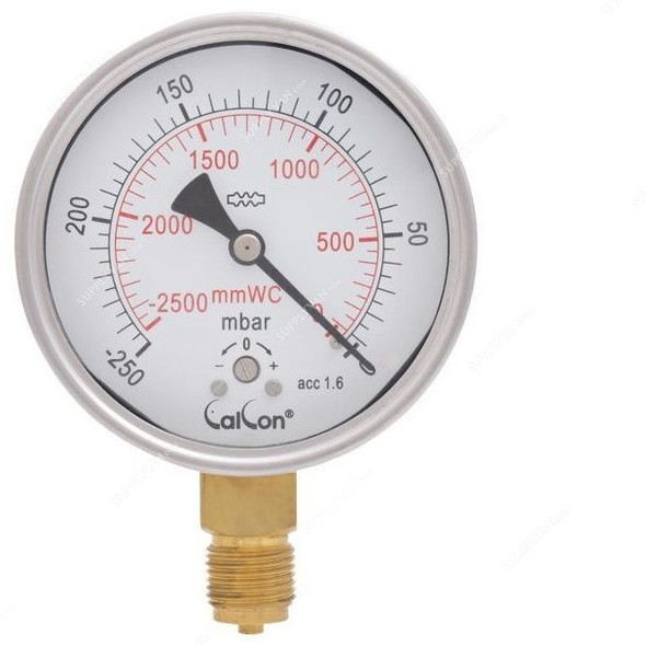 Calcon Capsule Pressure Gauge, CC98A, 100MM, 1/2 Inch, BSP, -250-0 Mbar