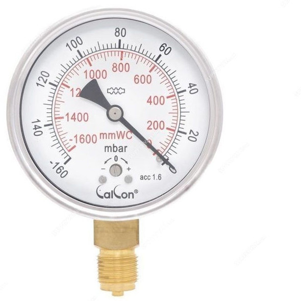 Calcon Capsule Pressure Gauge, CC98A, 100MM, 1/2 Inch, BSP, -160-0 Mbar