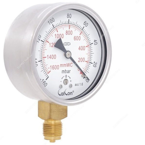 Calcon Capsule Pressure Gauge, CC98A, 100MM, 1/2 Inch, BSP, -160-0 Mbar