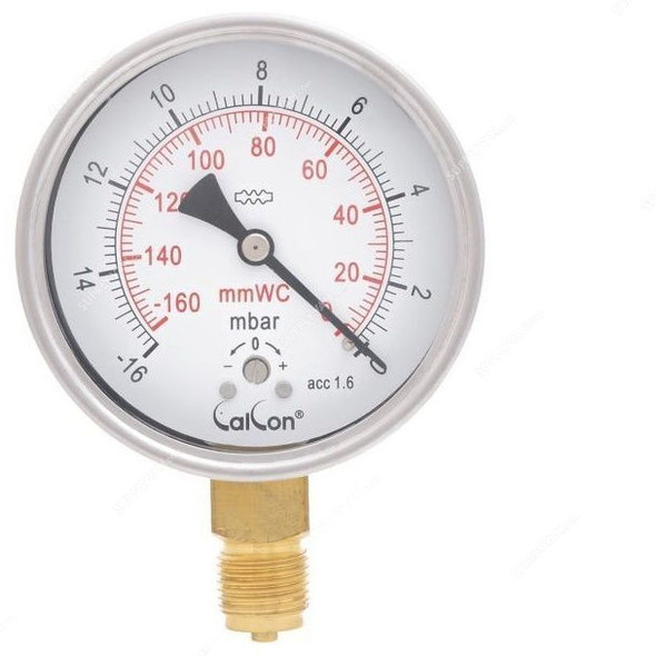 Calcon Capsule Pressure Gauge, CC98A, 100MM, 1/2 Inch, BSP, -16-0 Mbar