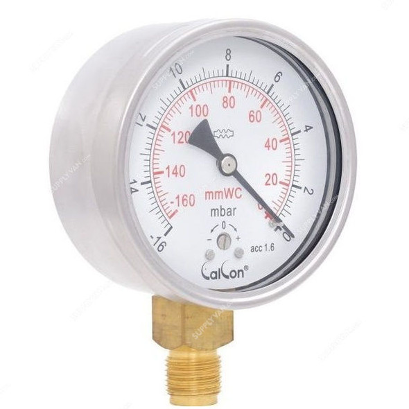 Calcon Capsule Pressure Gauge, CC98A, 100MM, 1/2 Inch, BSP, -16-0 Mbar