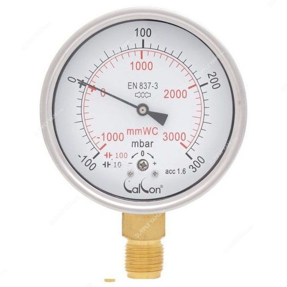 Calcon Capsule Pressure Gauge, CC98A, 100MM, 1/2 Inch, BSP, -100-300 Mbar