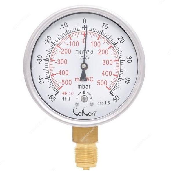 Calcon Capsule Pressure Gauge, CC98A, 100MM, 1/2 Inch, BSP, -50-50 Mbar