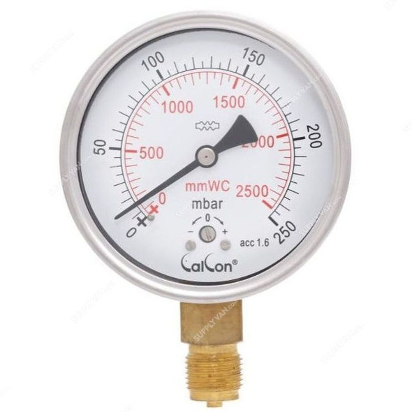 Calcon Capsule Pressure Gauge, CC98A, 100MM, 1/2 Inch, BSP, 0-250 Mbar