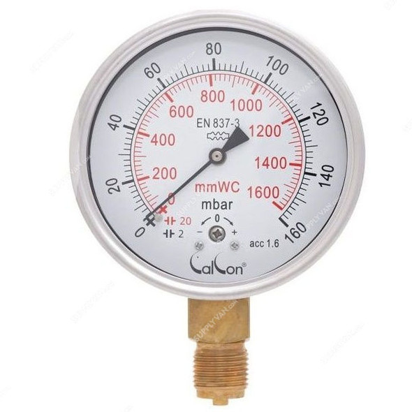 Calcon Capsule Pressure Gauge, CC98A, 100MM, 1/2 Inch, BSP, 0-160 Mbar