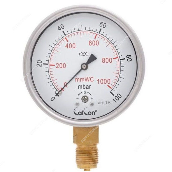 Calcon Capsule Pressure Gauge, CC98A, 100MM, 1/2 Inch, BSP, 0-100 Mbar