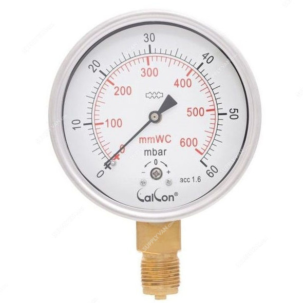 Calcon Capsule Pressure Gauge, CC98A, 100MM, 1/2 Inch, BSP, 0-60 Mbar