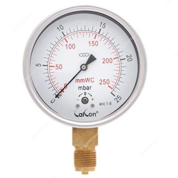 Calcon Capsule Pressure Gauge, CC98A, 100MM, 1/2 Inch, BSP, 0-25 Mbar
