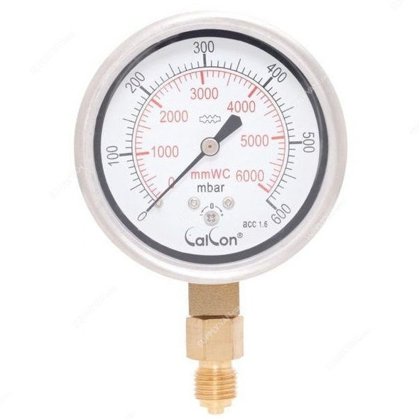 Calcon Capsule Pressure Gauge, CC98A, 63MM, 1/4 Inch, BSP, 0-600 Mbar