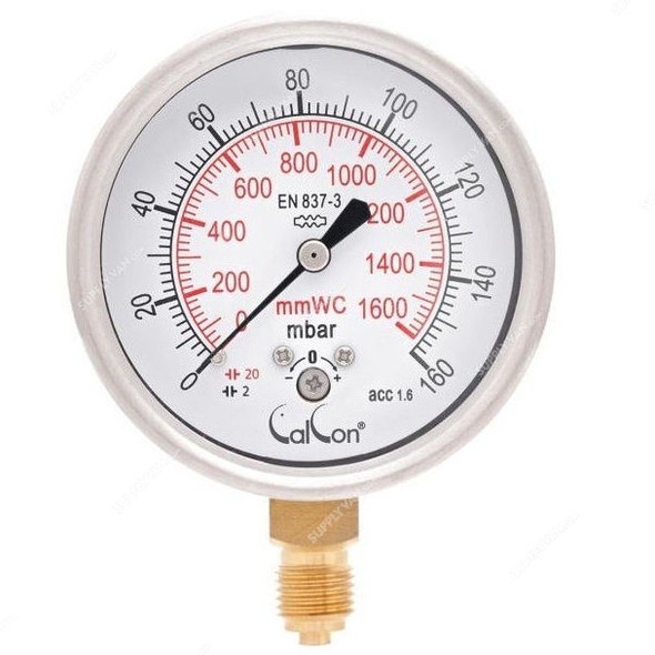 Calcon Capsule Pressure Gauge, CC98A, 63MM, 1/4 Inch, BSP, 0-160 Mbar