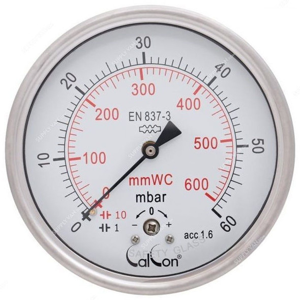 Calcon Capsule Pressure Gauge, CC98D, 100MM, 1/2 Inch, BSP, 0-60 Mbar