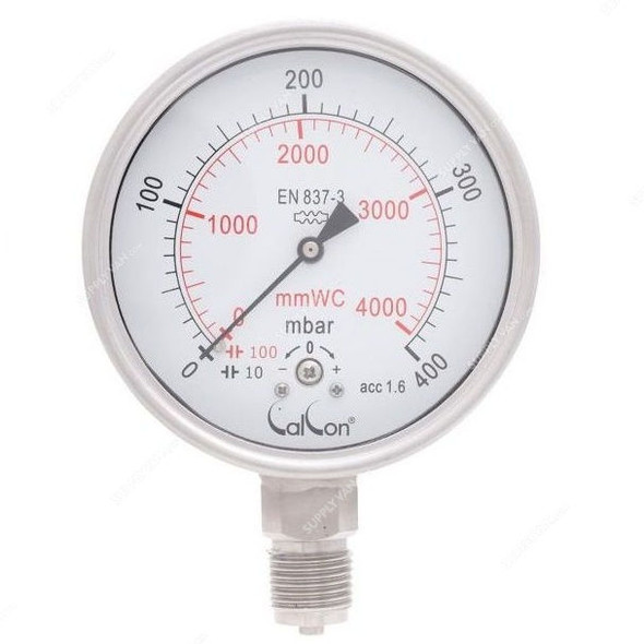 Calcon Capsule Pressure Gauge, CC918A, 100MM, 1/2 Inch, BSP, 0-400 Mbar