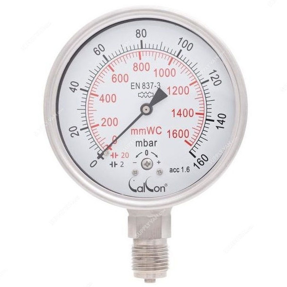 Calcon Capsule Pressure Gauge, CC918A, 100MM, 1/2 Inch, BSP, 0-160 Mbar